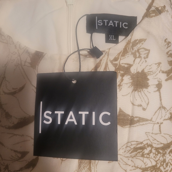 Static Womens Dress Beige Size XL Olive Leafy Print Long Sleeve Midi Fit & Flare - Picture 8 of 10